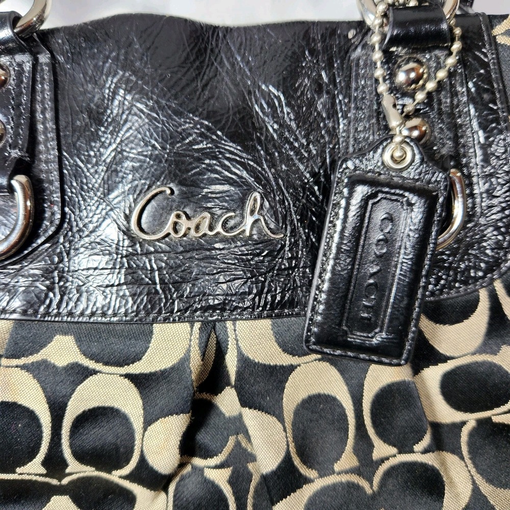 Coach Ashley Signature Black Leather / Sateen Lined‎ Shoulder Purse F15510 - Picture 3 of 7